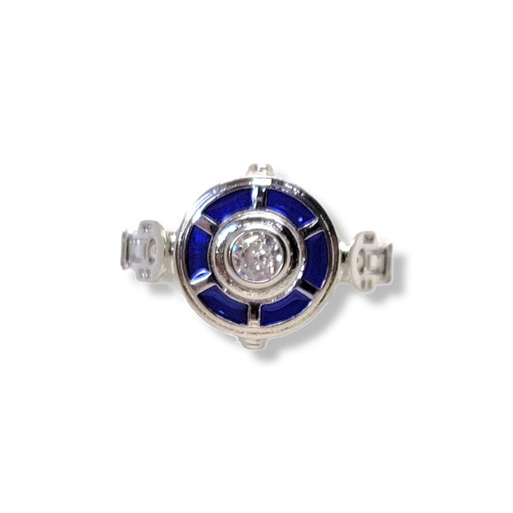 Silver Tone Blue Red Enamel Round White Crystal R2D2 Star Wars Ring Sz 9 - Picture 2 of 6